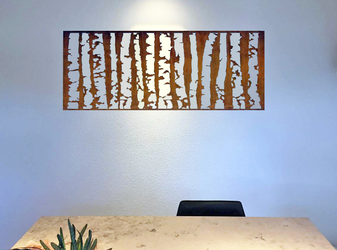 Wandbild "Birkenstämme" aus 3mm Cortenstahlblech